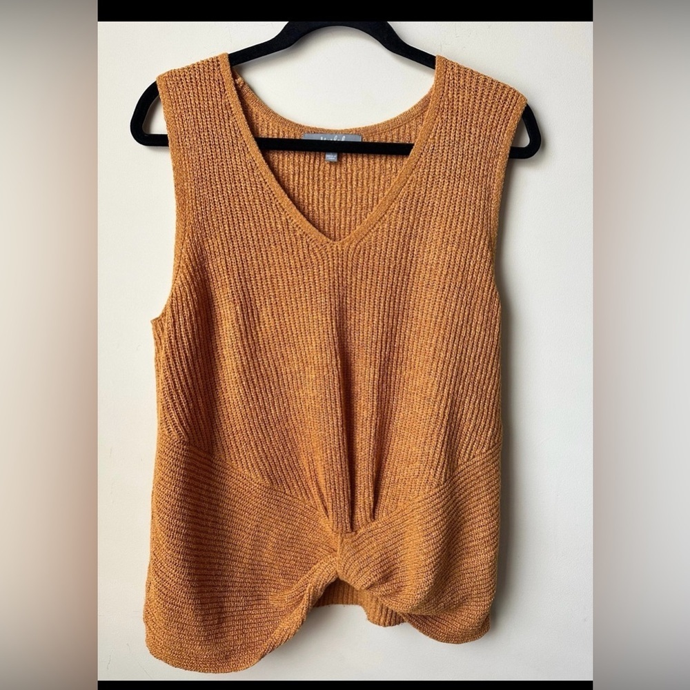 MARLED REUNITED CLOTHING TOP / VEST KNIT W/KNOT TWIST FRONT BROWN V-NECK SZ L
